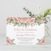 50. Geburtstagsparty mit fabelhaften rosa Blume Einladung (Stehend Vorderseite)