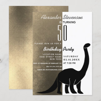 50. Geburtstagsparty mit Gold Black und White Dino Einladung