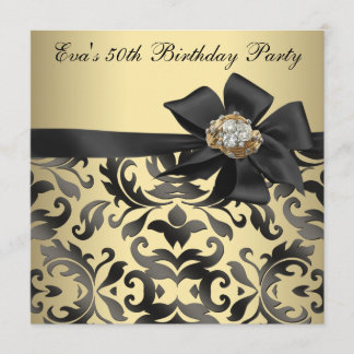 50. Geburtstagsparty mit Gold und Black Damask Einladung