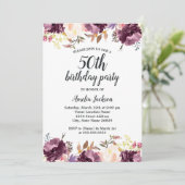 50. Geburtstagsparty mit Lila Blüte Einladung (Stehend Vorderseite)