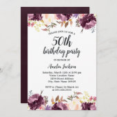 50. Geburtstagsparty mit Lila Blüte Einladung (Vorne/Hinten)