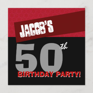 50. Geburtstagsparty Modern Red Schwarz-weiß G400 Einladung