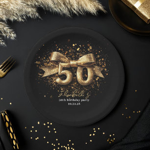 50. Geburtstagsparty Modernes Schwarz und Gold Pappteller