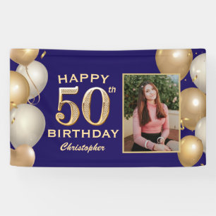 50. Geburtstagsparty Navy Blue and Gold Balloons Banner