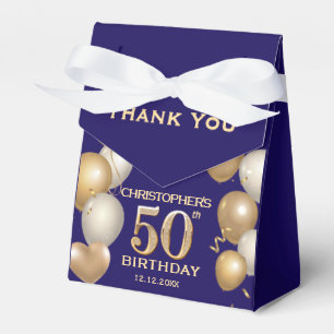 50. Geburtstagsparty Navy Blue and Gold Balloons Geschenkschachtel