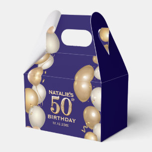 50. Geburtstagsparty Navy Blue and Gold Balloons Geschenkschachtel