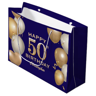 50. Geburtstagsparty Navy Blue and Gold Balloons Große Geschenktüte
