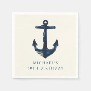 50. Geburtstagsparty Navy Blue Nautical Anchor Serviette