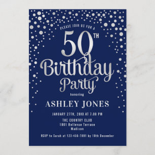 50. Geburtstagsparty - Navy & Silver Einladung