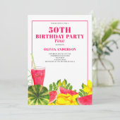 50. Geburtstagsparty Picnic Pink Watermelon Einladung (Stehend Vorderseite)