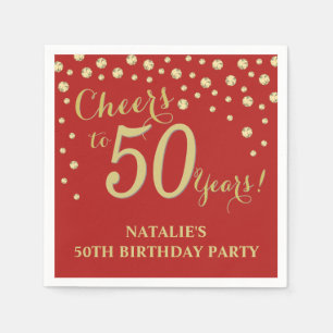 50. Geburtstagsparty Red and Gold Diamond Napkins Serviette