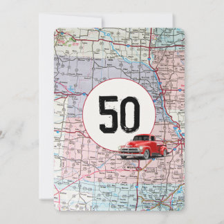 50. Geburtstagsparty Red Retro Truck Einladung