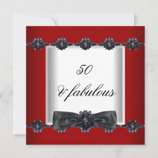 50. Geburtstagsparty Red Schwarz-weiß Jewels Bow Einladung