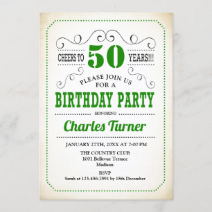 50. Geburtstagsparty - Retro Creamy White und Gree Einladung