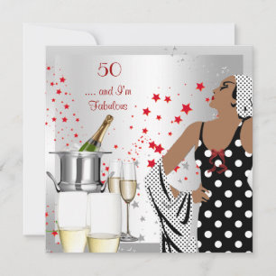 50. Geburtstagsparty Retro Diva Art Deco Rotes Sil Einladung