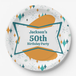 50. Geburtstagsparty Retro Mitte Jahrhundert jedes Pappteller