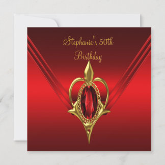 50. Geburtstagsparty Rich Red Silk Gold Diamond Einladung