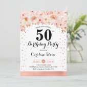 50. Geburtstagsparty - Rose Gold Blume Einladung (Stehend Vorderseite)