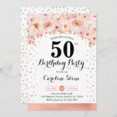 50. Geburtstagsparty - Rose Gold Blume Einladung (Vorne/Hinten)