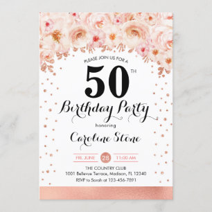 50. Geburtstagsparty - Rose Gold Blume Einladung