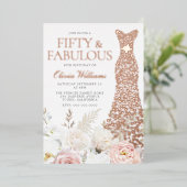 50. Geburtstagsparty Rose Gold Folieneinladung (Stehend vorne)