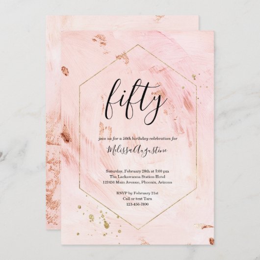 50. Geburtstagsparty Rose Gold Glitzer Einladung (Vorne/Hinten)
