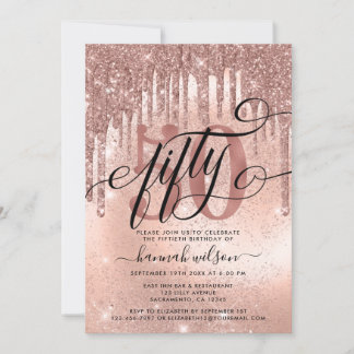 50. Geburtstagsparty Rose Gold Glitzer & Foil Einladung