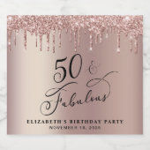 50. Geburtstagsparty Rose Gold Glitzer Schaumweinetikett (Einzelnes Label)