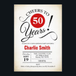 50. Geburtstagsparty - Rot Schwarz-weiß Einladung<br><div class="desc">50. Geburtstagsparty Einladung in Rot Weiß Schwarz mit Retro-cremigen Hintergrund. Bis 50 Jahre! Kann in jedes Jahr personalisiert werden. Bitte schreiben Sie mir,  wenn Sie weitere Anpassungen benötigen.</div>