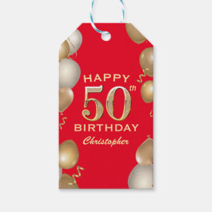 50. Geburtstagsparty Rot und Gold Ballons Geschenkanhänger