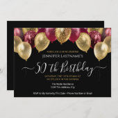 50. Geburtstagsparty Rot und Gold Einladung (Vorne/Hinten)