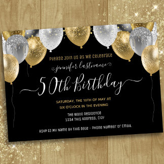 50. Geburtstagsparty Rot und Gold Einladung
