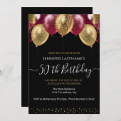 50. Geburtstagsparty - Rot und Gold Einladung (Vorne/Hinten)