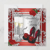 50. Geburtstagsparty Rote Rose Silver Einladung (Vorderseite)