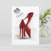 50. Geburtstagsparty Roter Glitzer Stilettos Einladung (Stehend Vorderseite)