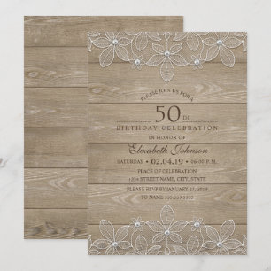 50. Geburtstagsparty Rustic Wood Unique Lace Einladung