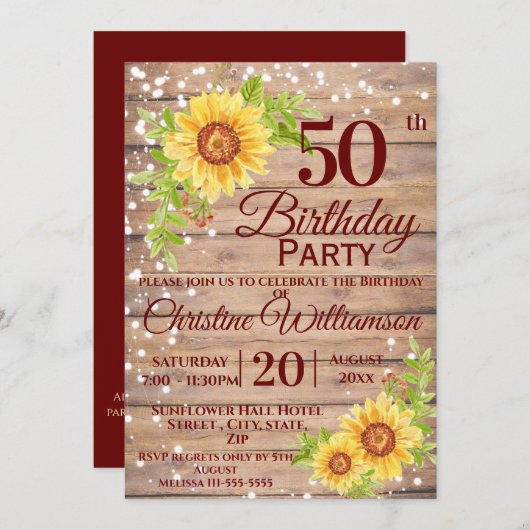 50. Geburtstagsparty Rustikale Blumenblume Einladung (Vorne/Hinten)