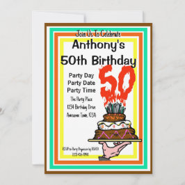 50. Geburtstagsparty Schokolade Kuchen Retro Farbe Einladung