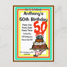 50. Geburtstagsparty Schokolade Kuchen Retro Farbe Postkarte