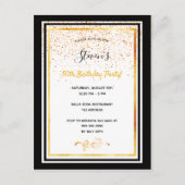 50. Geburtstagsparty Schwarz-weiße Goldeinladung Postkarte (Vorderseite)