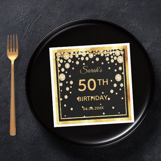 50. Geburtstagsparty schwarze Golddiamanten Serviette
