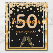 50. Geburtstagsparty schwarzen Goldnamen Diamanten Weinetikett (Einzelnes Label)