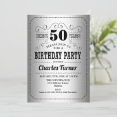 50. Geburtstagsparty - Silberschwarz Einladung (Stehend Vorderseite)