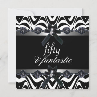50. Geburtstagsparty Silberstreifen Schwarz-weiß 3 Einladung
