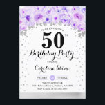 50. Geburtstagsparty - Silberviolette Blumen Einladung<br><div class="desc">50. Geburtstagsfeier Einladung. Elegantes Design in Imitaten Glitzer Silber mit Blumenakzent. Einladende Karte mit Skript-Schriftart und Konfetti. Pastel lila und weiß. Ideal für ein stilvolles 30-tägiges Fest. Nachricht,  wenn du ein Alter brauchst.</div>