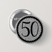 50. Geburtstagsparty Silver Glitzer Classic Button (Vorne & Hinten)
