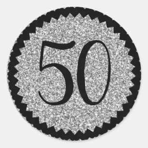 50. Geburtstagsparty Silver Glitzer Classic Runder Aufkleber