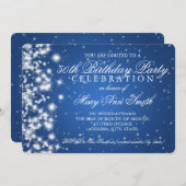 50. Geburtstagsparty Sparkle 2 Blau Einladung (Vorne/Hinten)