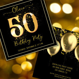 50. Geburtstagsparty Sparkling Elegant Gold Black Einladung