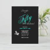 50. Geburtstagsparty Stilettos Turquoise Schriftar Einladung (Stehend Vorderseite)